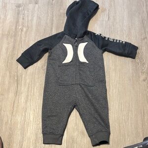 Hurley Charcoal and Black Hooded Baby Jumpsuit